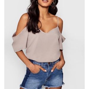 Boohoo Woven Strappy Open Shoulder Top